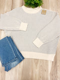 Light Grey Striped Ribbed - Women’s Sweater Top - by Zenana - True to Size