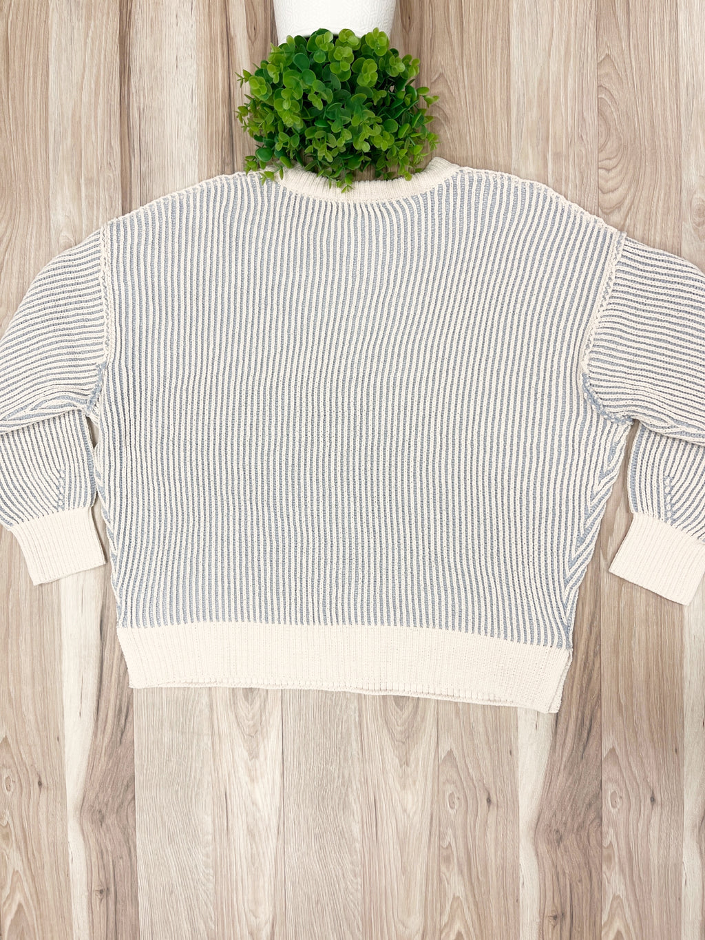Light Grey Striped Ribbed - Women’s Sweater Top - by Zenana - True to Size