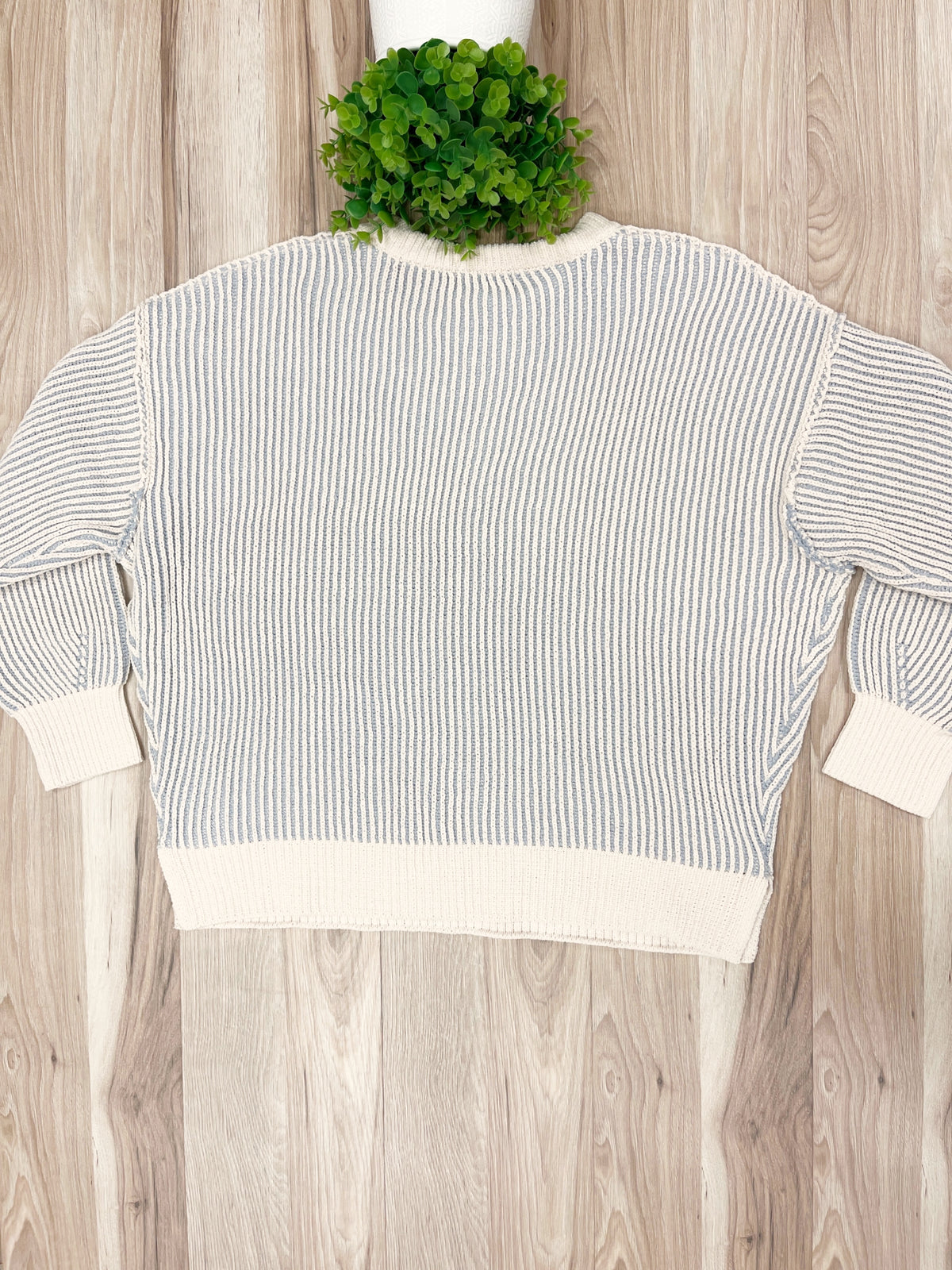 Light Grey Striped Ribbed - Women’s Sweater Top - by Zenana - True to Size