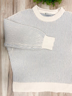 Light Grey Striped Ribbed - Women’s Sweater Top - by Zenana - True to Size