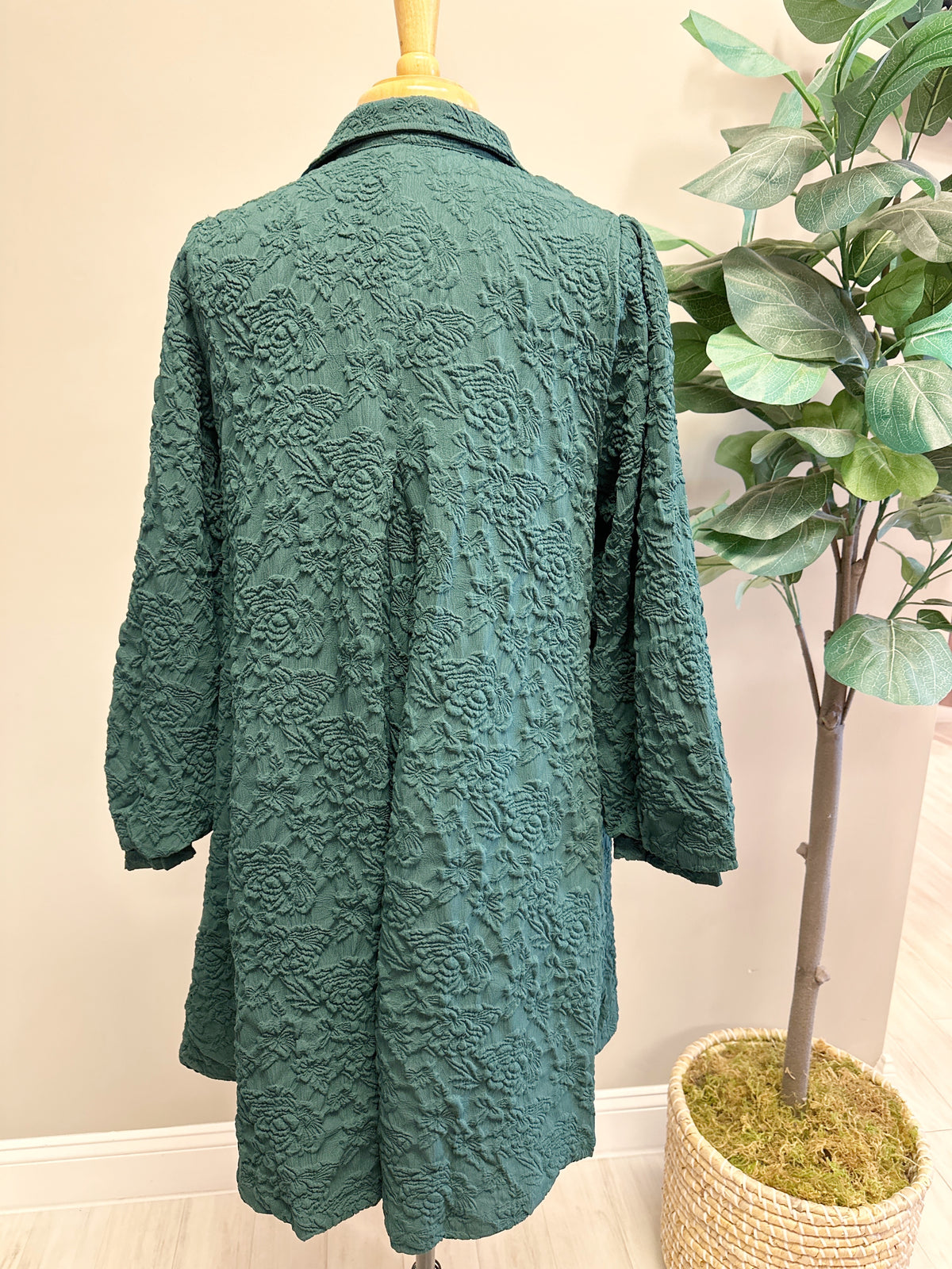 Green Floral Detailed Button Up - Women’s Dress - by Umgee - True to Size