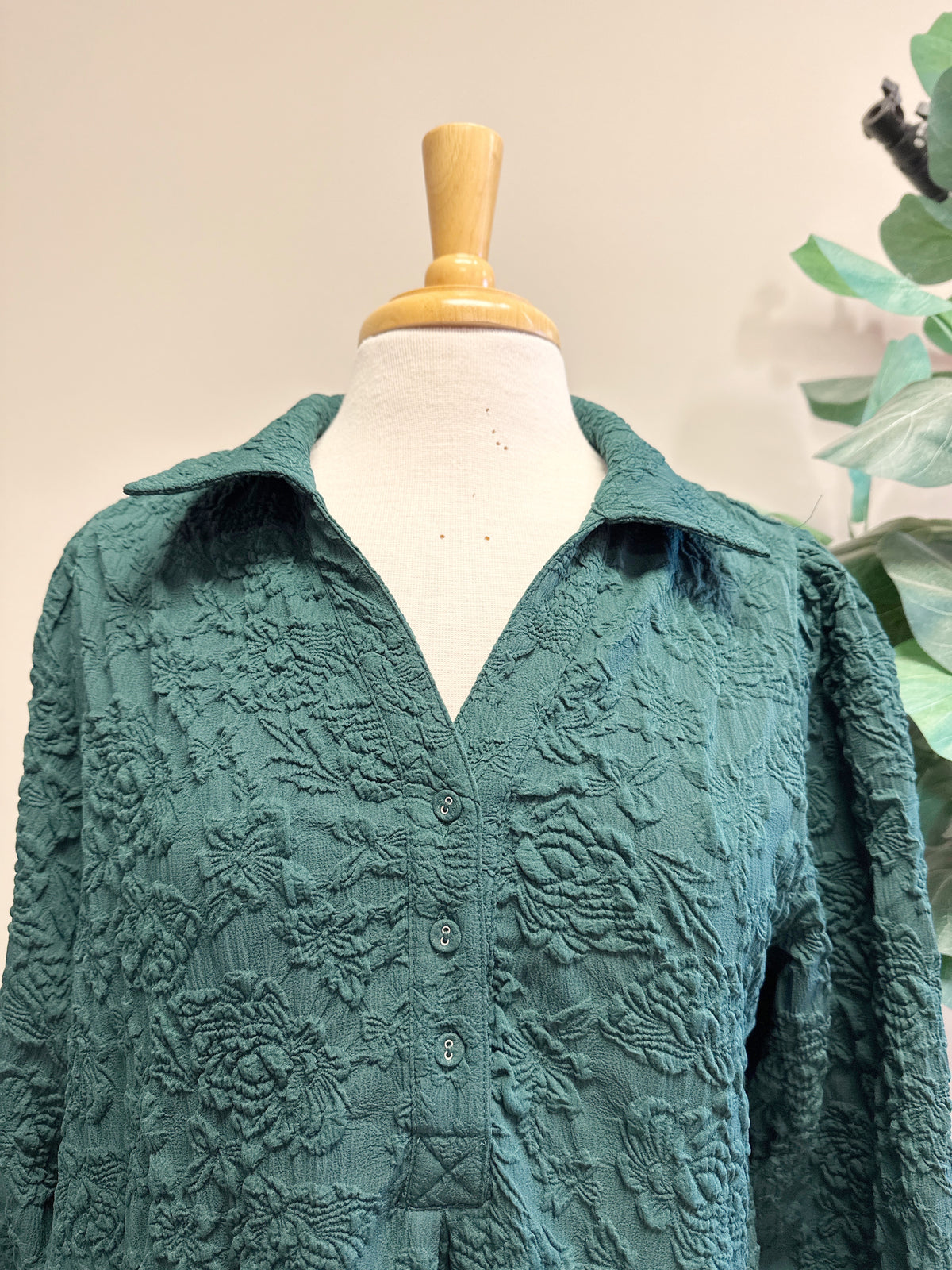 Green Floral Detailed Button Up - Women’s Dress - by Umgee - True to Size