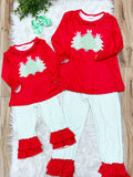 Red Ruffle Christmas Trees - Girls Pants Outfit - by Mini Mee - True to Size