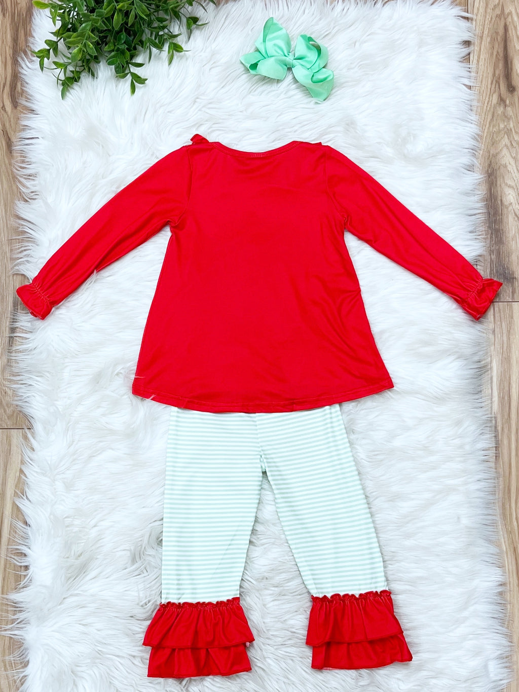 Red Ruffle Christmas Trees - Girls Pants Outfit - by Mini Mee - True to Size
