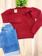 Burgundy Bow - Women’s Sweater Top - by LUMIERE - True to Size