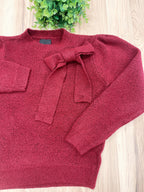 Burgundy Bow - Women’s Sweater Top - by LUMIERE - True to Size