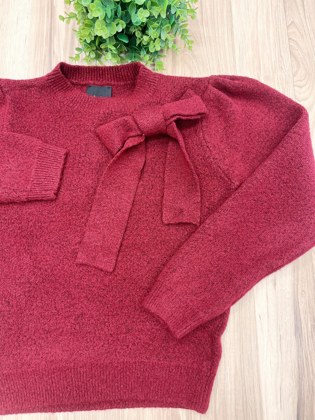 Burgundy Bow - Women’s Sweater Top - by LUMIERE - True to Size