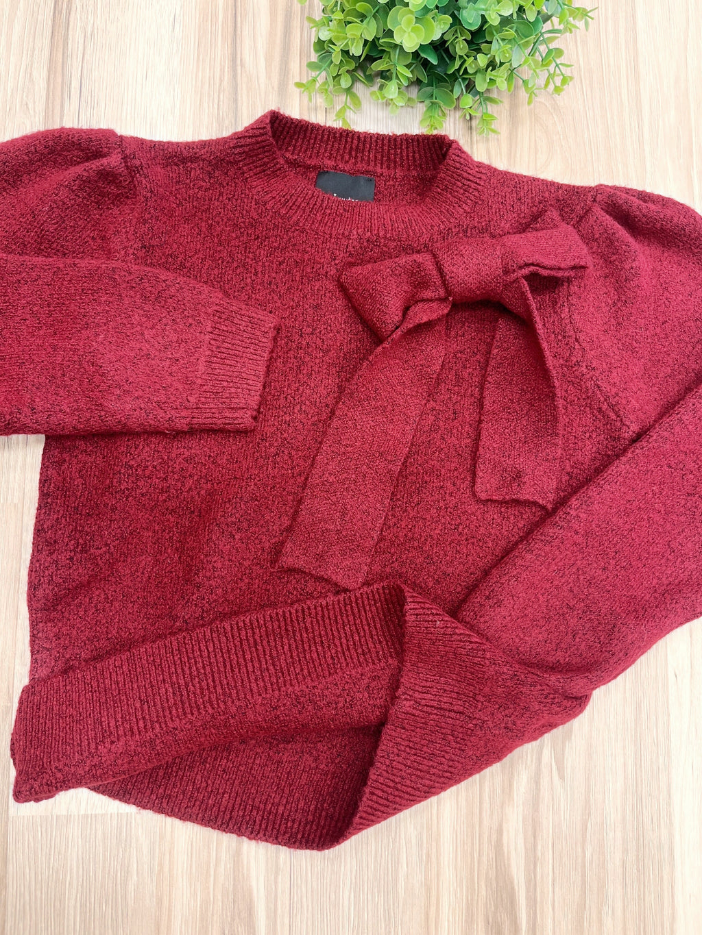 Burgundy Bow - Women’s Sweater Top - by LUMIERE - True to Size