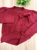 Burgundy Bow - Women’s Sweater Top - by LUMIERE - True to Size