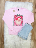 Santa Portrait with Stripes and Bows - Women’s Sweatshirt Top - by Gildan - True to Size
