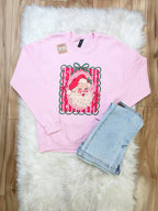 Santa Portrait with Stripes and Bows - Women’s Sweatshirt Top - by Gildan - True to Size