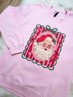 Santa Portrait with Stripes and Bows - Women’s Sweatshirt Top - by Gildan - True to Size