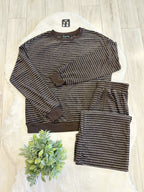 Dark Brown Set with White Stripes - Women’s 2 Piece Pants Set - by Evermmee - True to Size