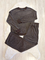 Dark Brown Set with White Stripes - Women’s 2 Piece Pants Set - by Evermmee - True to Size