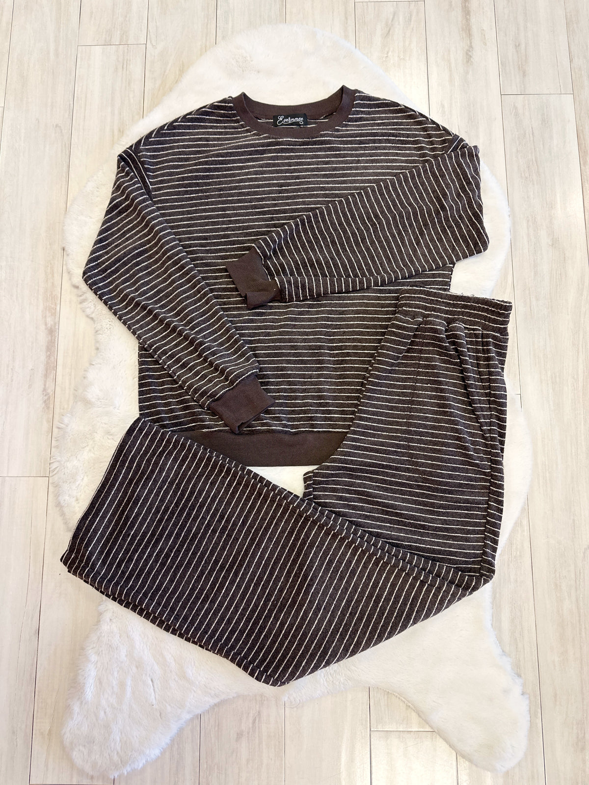 Dark Brown Set with White Stripes - Women’s 2 Piece Pants Set - by Evermmee - True to Size