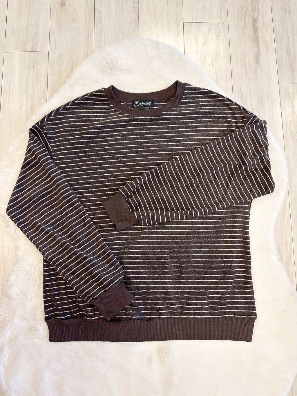 Dark Brown Set with White Stripes - Women’s 2 Piece Pants Set - by Evermmee - True to Size