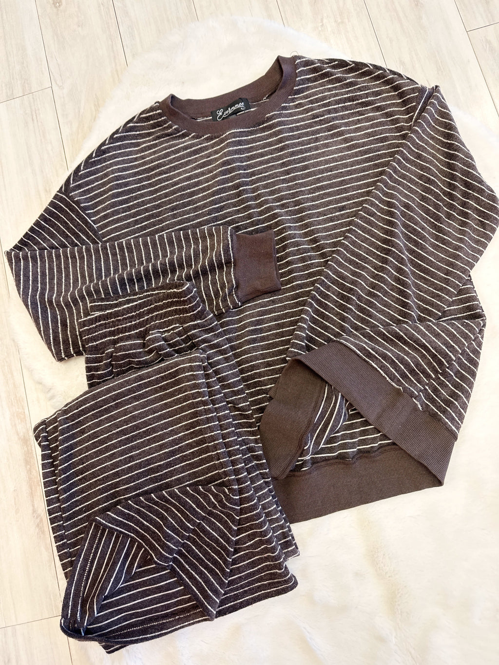 Dark Brown Set with White Stripes - Women’s 2 Piece Pants Set - by Evermmee - True to Size