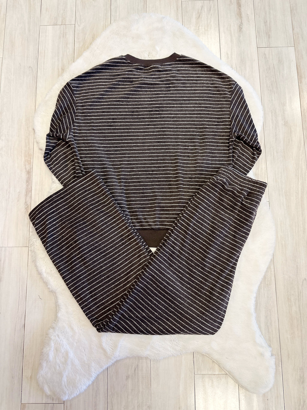 Dark Brown Set with White Stripes - Women’s 2 Piece Pants Set - by Evermmee - True to Size