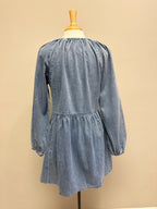 Denim Long Sleeve V-neck Dress - Women’s Midi Dress - by Evermmee - True to Size