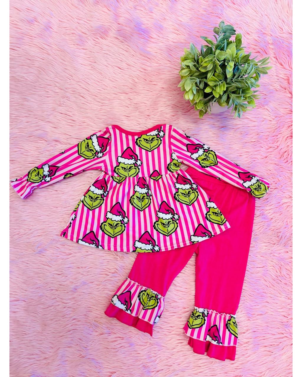 Pink Stripe Grinch Outift - Girls Pants Outfit - by Mini Mee - True to Size