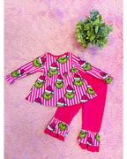 Pink Stripe Grinch Outift - Girls Pants Outfit - by Mini Mee - True to Size