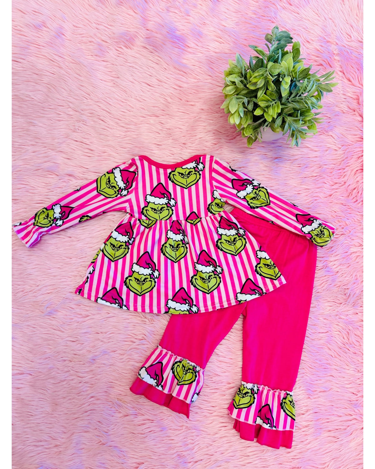 Pink Stripe Grinch Outift - Girls Pants Outfit - by Mini Mee - True to Size