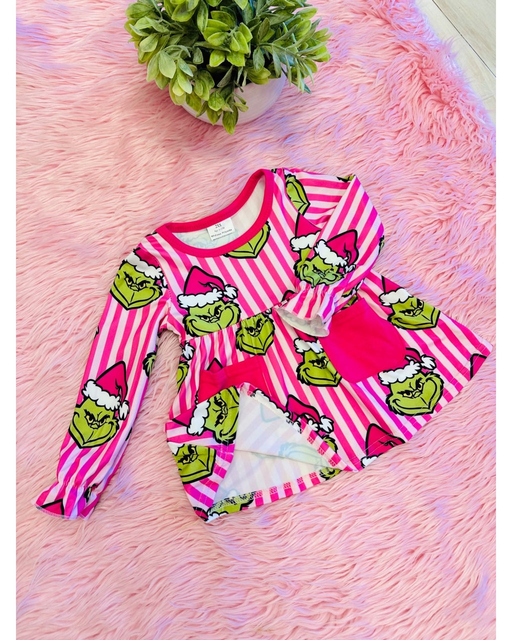 Pink Stripe Grinch Outift - Girls Pants Outfit - by Mini Mee - True to Size