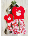Red & White Striped Santa Christmas Outfit with Bow Detail - Girls Pants Outfit - by Mini Mee - True to Size