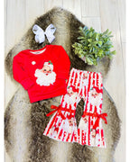 Red & White Striped Santa Christmas Outfit with Bow Detail - Girls Pants Outfit - by Mini Mee - True to Size