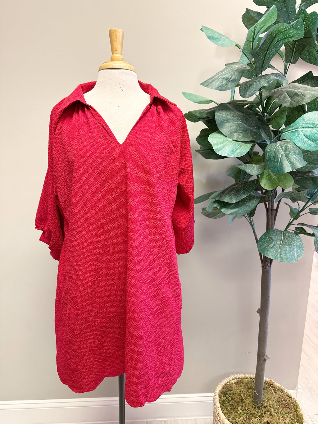 Red Collared V Neck - Women’s Dress - by Umgee - True to Size