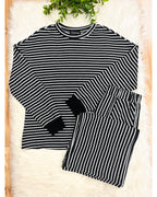 Black & White Striped Set - Women’s 2 Piece Pants Set - by Evermmee - True to Size