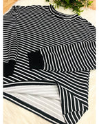 Black & White Striped Set - Women’s 2 Piece Pants Set - by Evermmee - True to Size