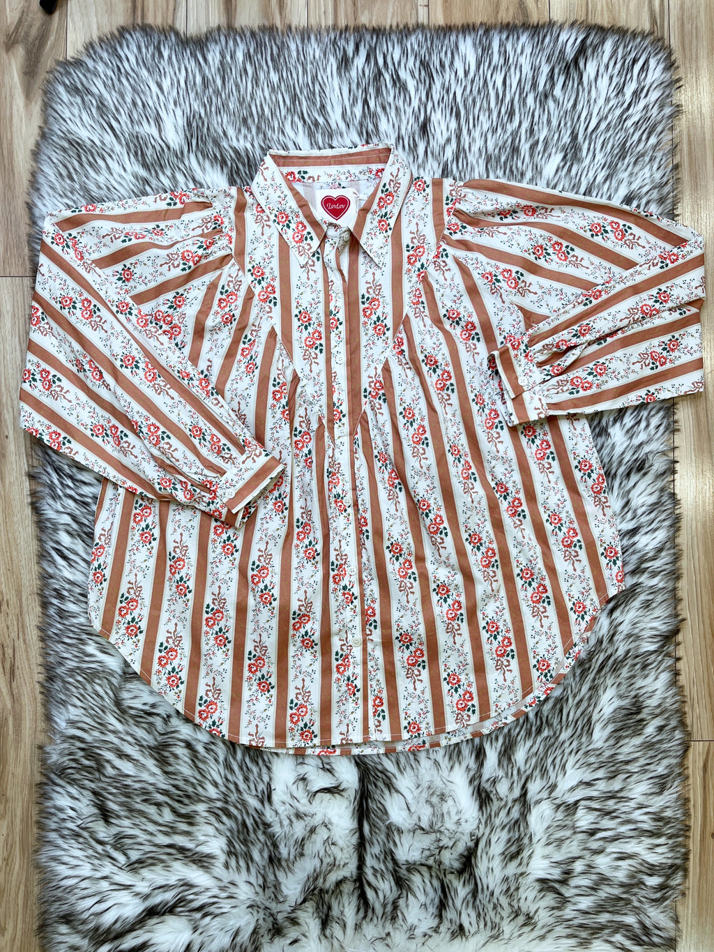 Floral Striped Button Up - Women’s Blouse Top - by LovLov - Oversized