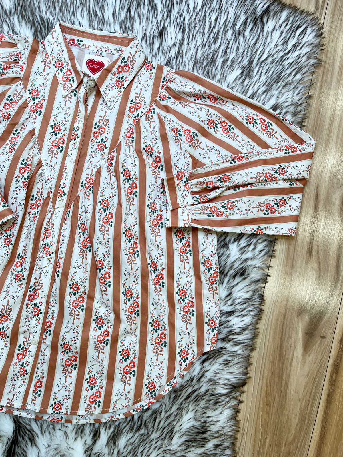 Floral Striped Button Up - Women’s Blouse Top - by LovLov - Oversized