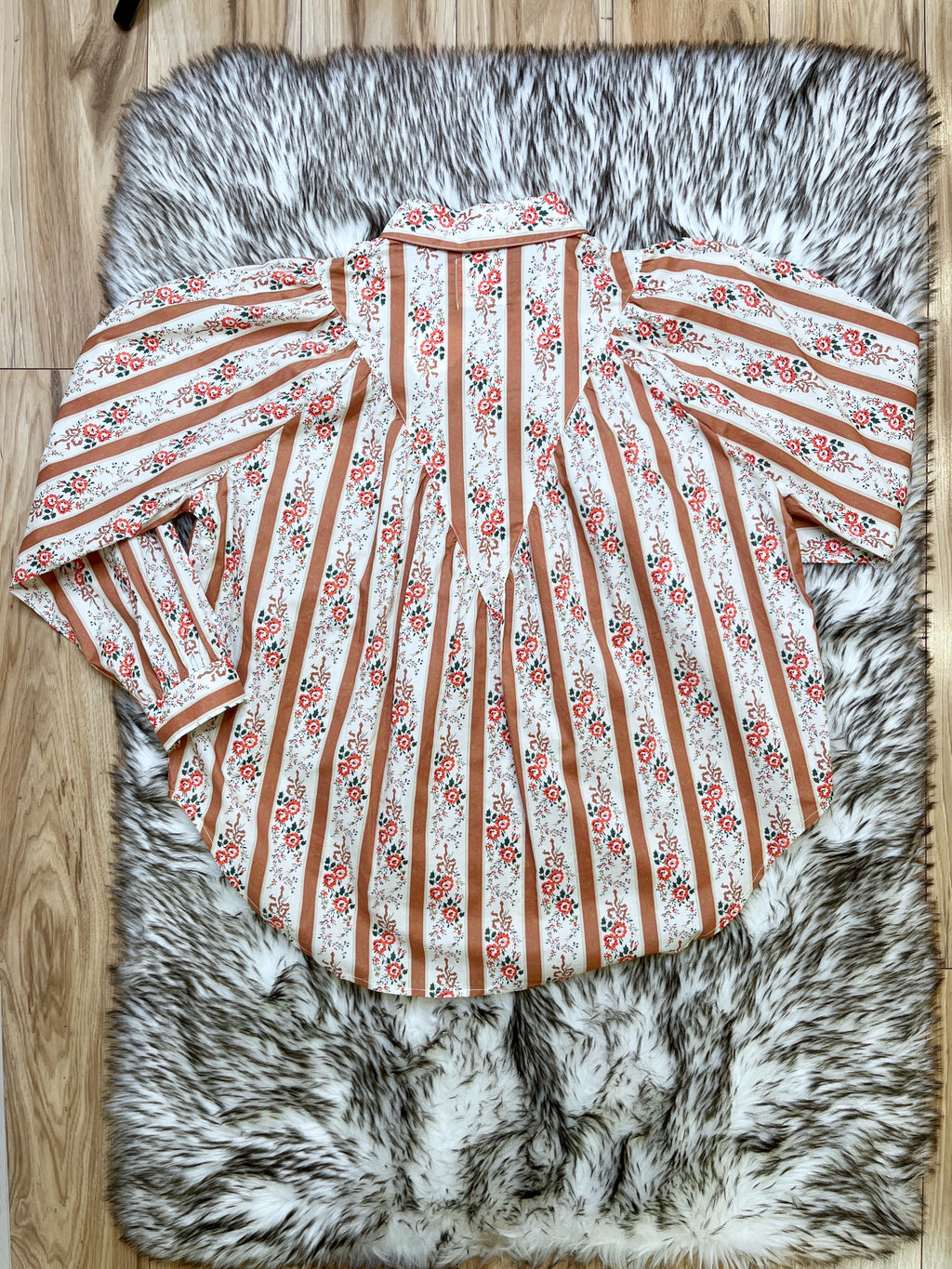 Floral Striped Button Up - Women’s Blouse Top - by LovLov - Oversized