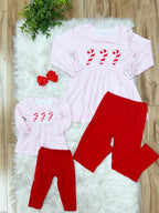 Pink and White Striped Candy Cane - Girls Pants Outfit - by Mini Mee - True to Size