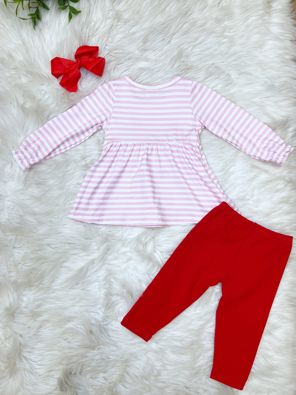 Pink and White Striped Candy Cane - Girls Pants Outfit - by Mini Mee - True to Size