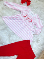 Pink and White Striped Candy Cane - Girls Pants Outfit - by Mini Mee - True to Size