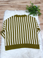 Olive & Oatmeal Stripe Open Front Cardigan - Women’s Cardigan Top - by LovLov - Loose Fit
