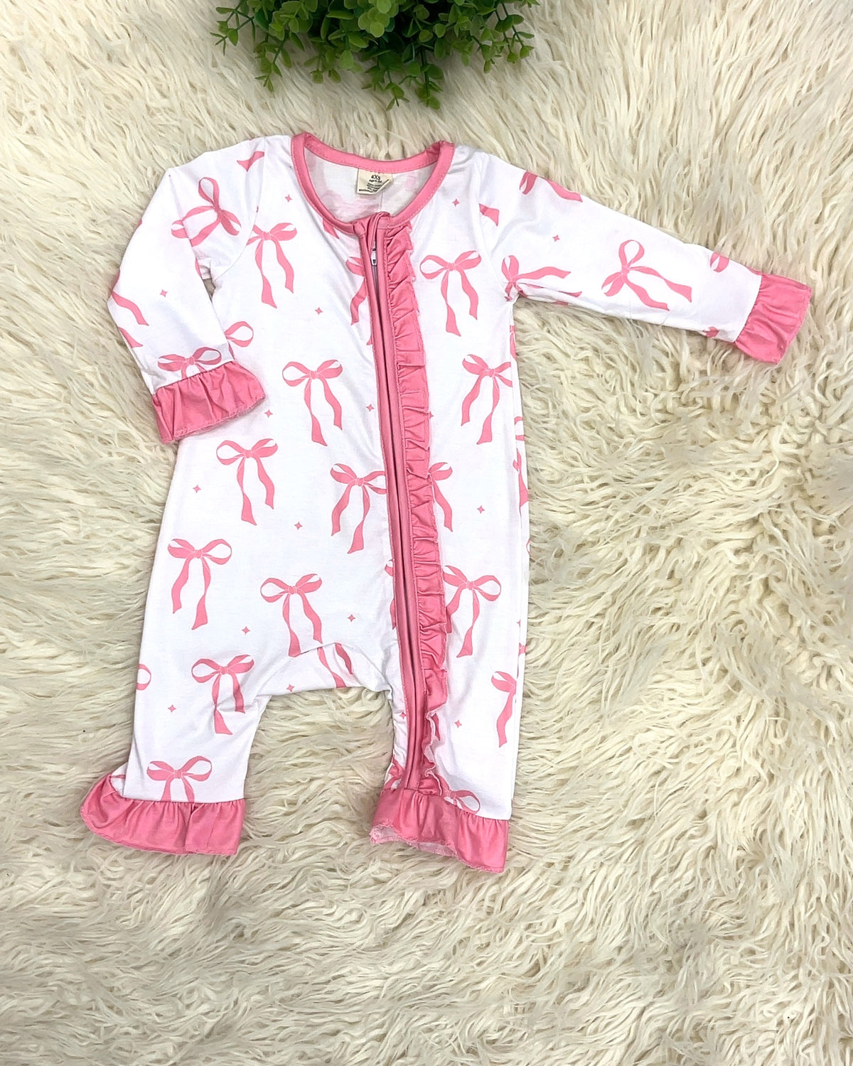 Pink Bow with Ruffle Detail - Girls Sleeper - by Mini Mee - True to Size