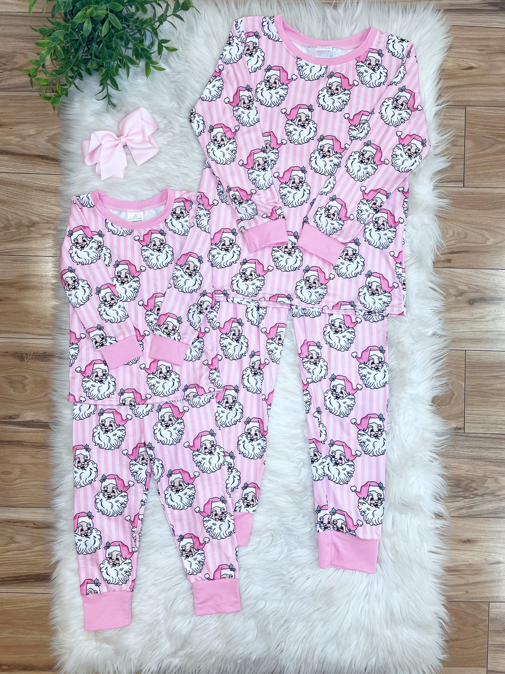 Pink Stripe Santa - Girls Pants Outfit - by Mini Mee - True to Size