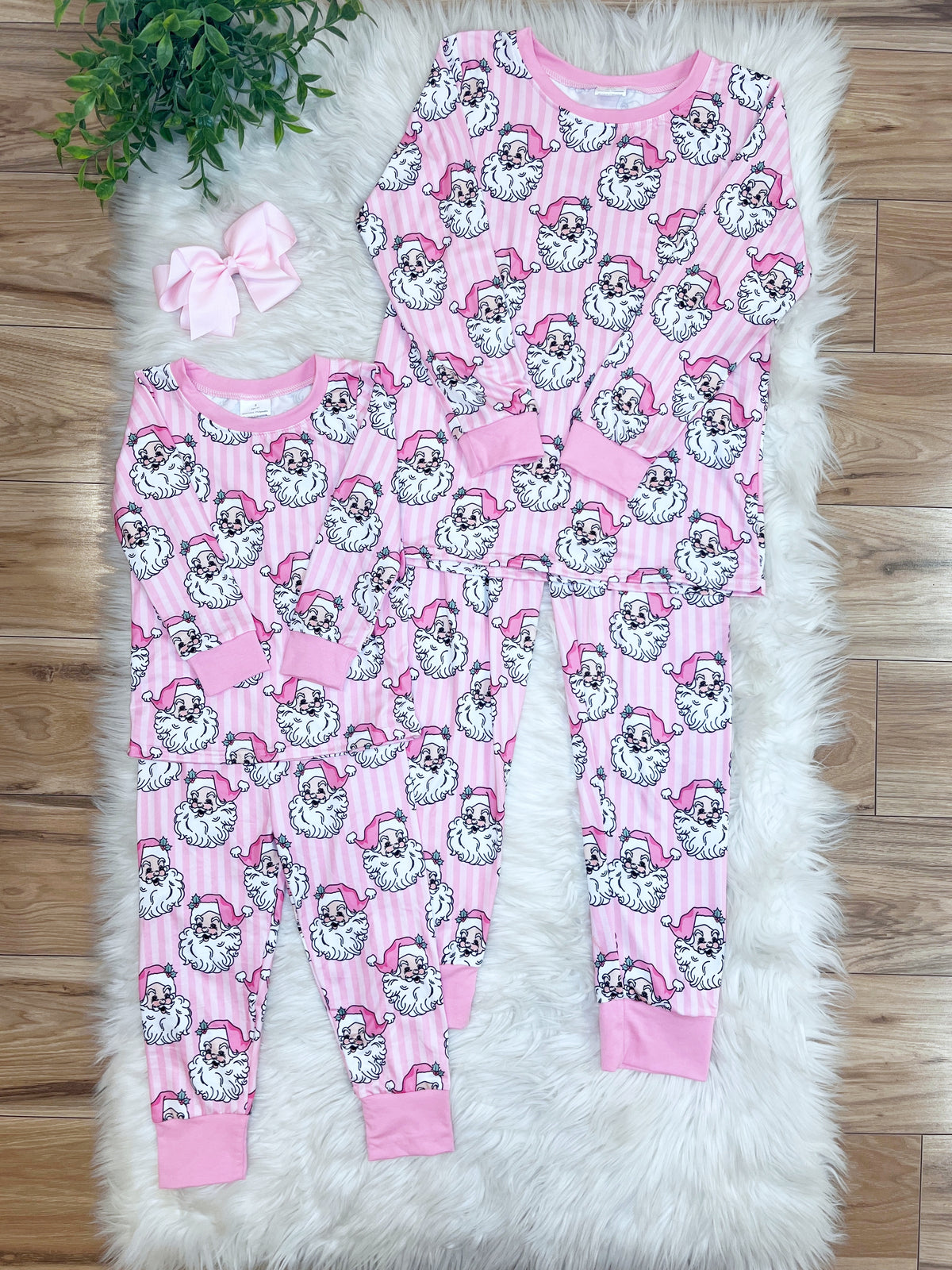 Pink Stripe Santa - Girls Pants Outfit - by Mini Mee - True to Size
