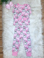 Pink Stripe Santa - Girls Pants Outfit - by Mini Mee - True to Size