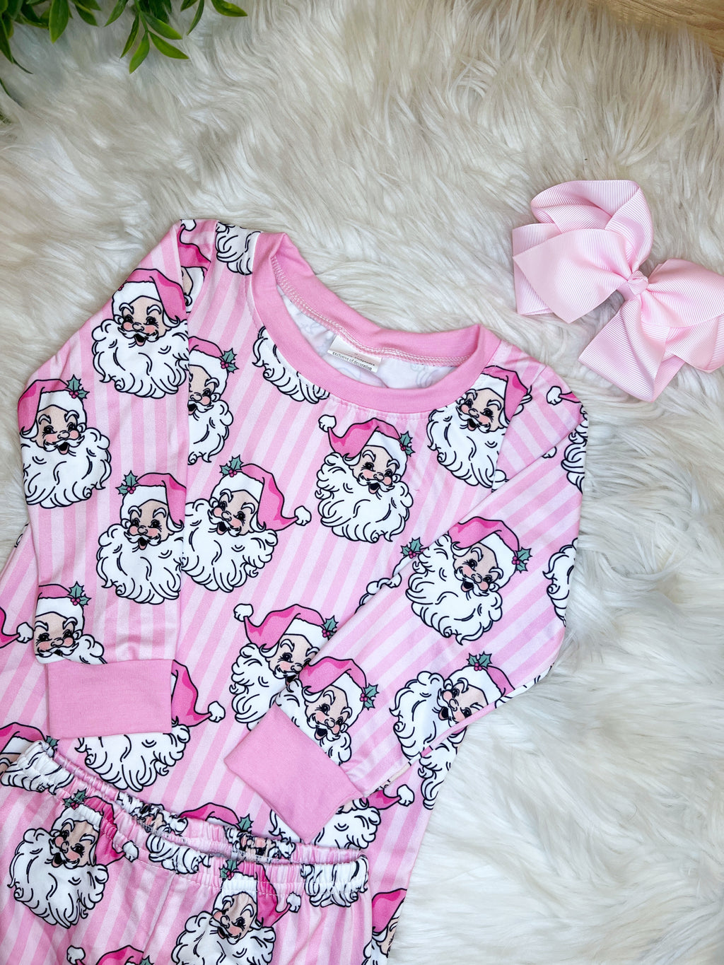 Pink Stripe Santa - Girls Pants Outfit - by Mini Mee - True to Size