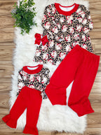 Red Cheetah print Santa - Girls Pants Outfit - by Mini Mee - True to Size