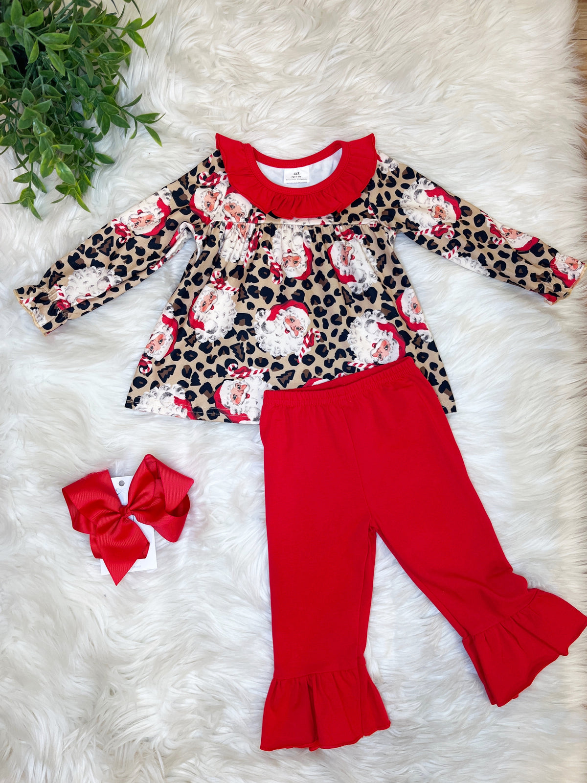 Red Cheetah print Santa - Girls Pants Outfit - by Mini Mee - True to Size