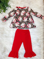 Red Cheetah print Santa - Girls Pants Outfit - by Mini Mee - True to Size
