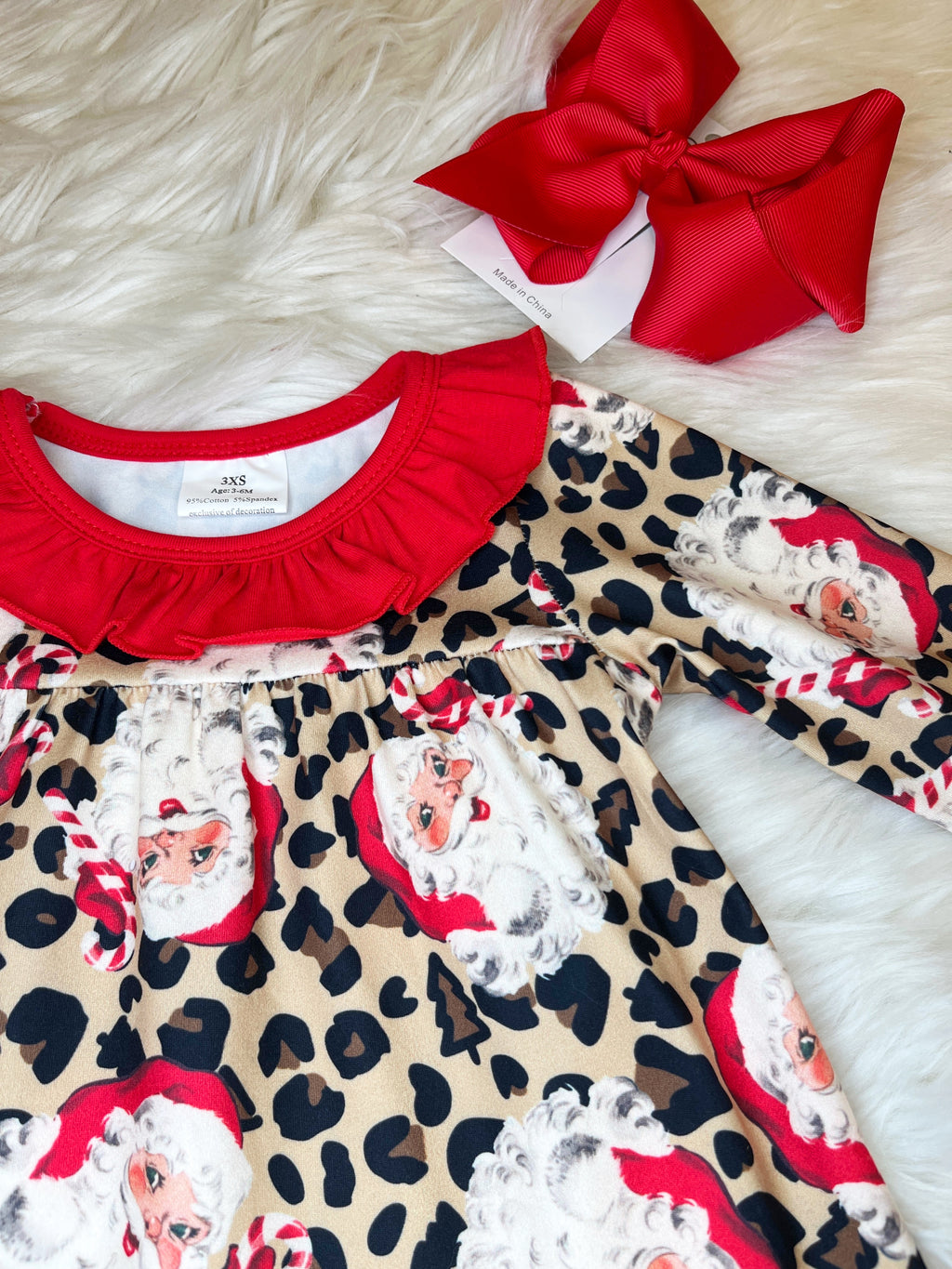 Red Cheetah print Santa - Girls Pants Outfit - by Mini Mee - True to Size