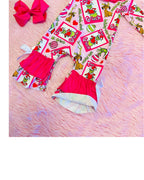 Pink Grinch Romper with Ruffle & Bow Tie Detail - Girls Romper - by Mini Mee - True to Size