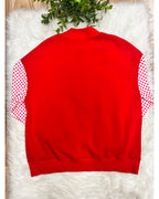 Red Holly Jolly Top with Plaid Print & Sleeves - Women’s Sweatshirt Top - by Evermmee - True to Size